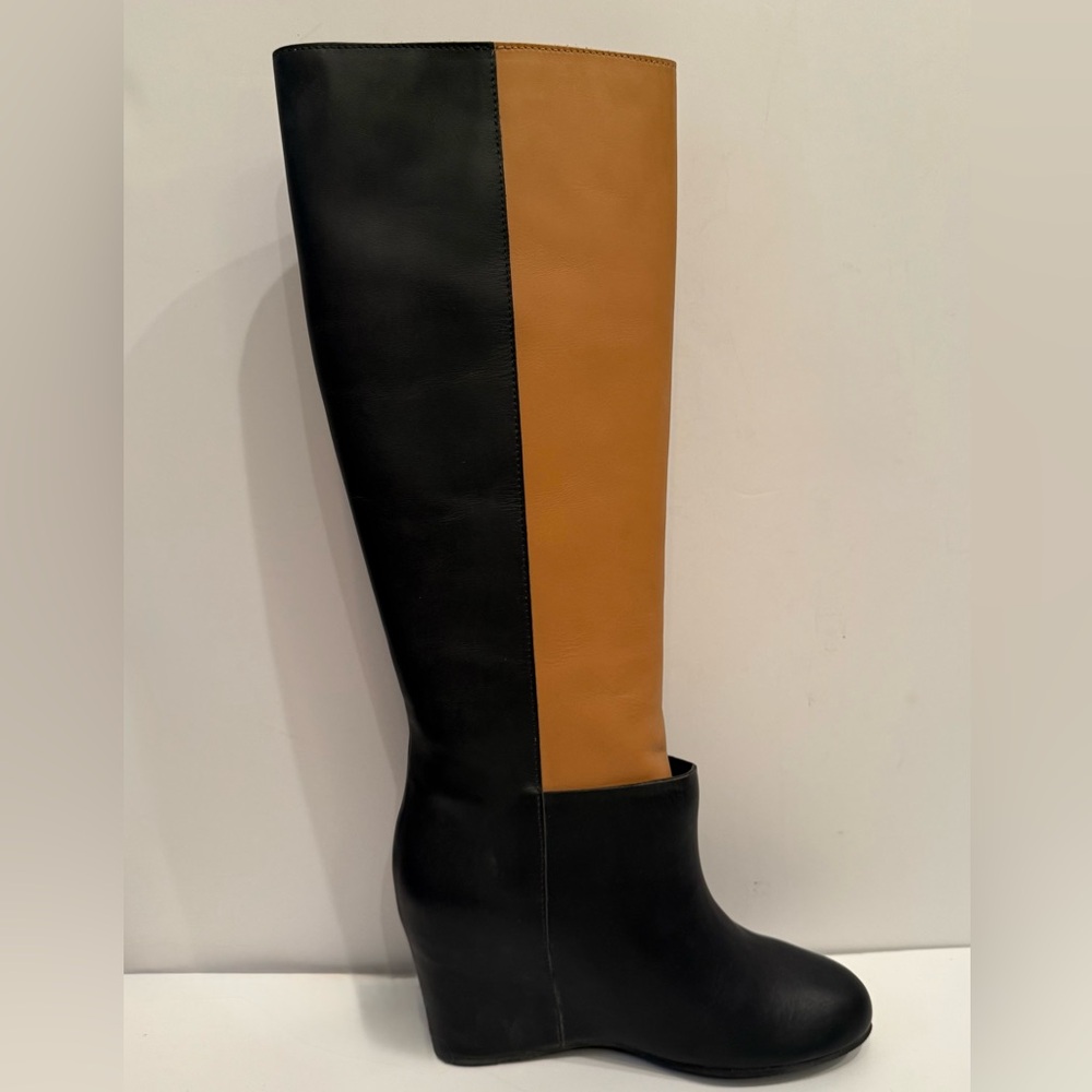 SSense MM6 Maison Martin Margiela Black & Tan wedge Heel Knee high Boots, 7, 37